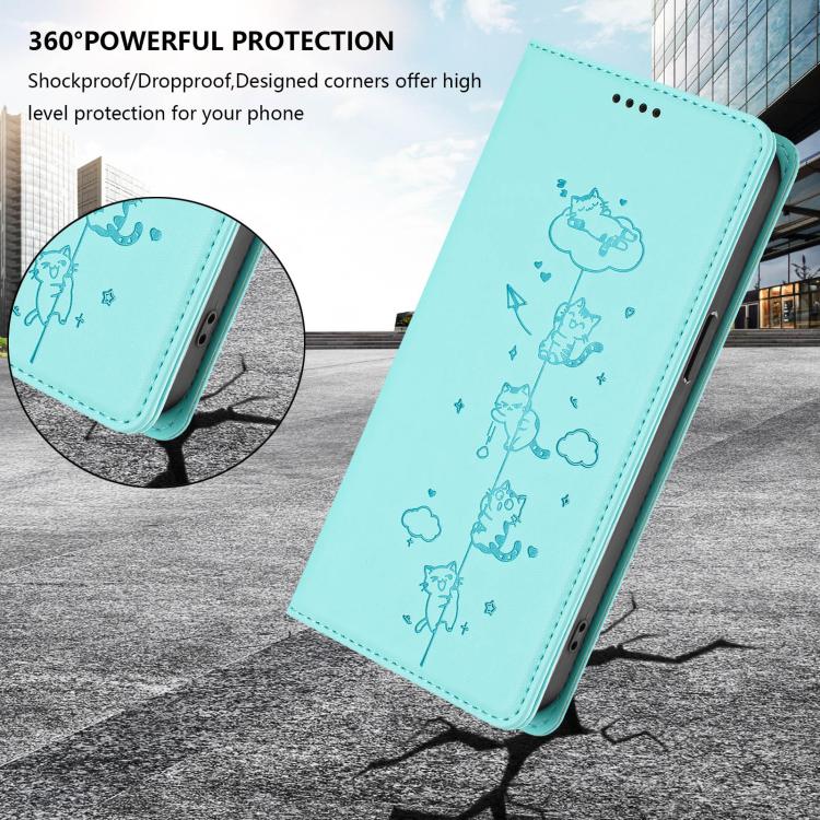 Funda para teléfono de cuero vegano magnética RFID con estampado de lindos gatos, For iPhone 17e / 16e, For iPhone 17 Pro Max, For iPhone 17 Pro, For iPhone 17