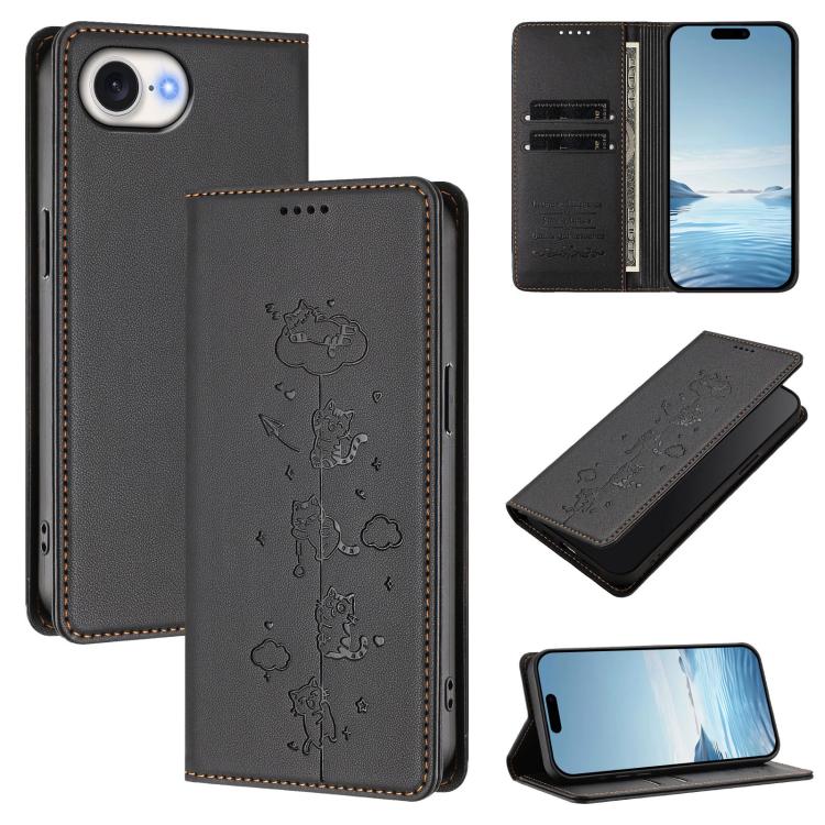 Funda para teléfono de cuero vegano magnética RFID con estampado de lindos gatos, For iPhone 18 Pro / 17 Pro, For iPhone 18 Pro Max / 17 Pro Max, For iPhone 17e / 16e, For iPhone 17