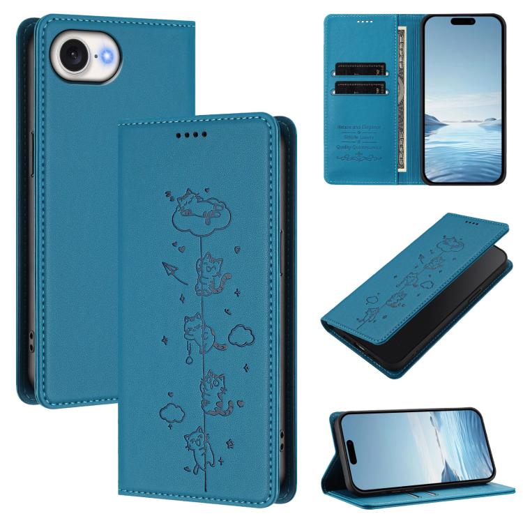 Funda para teléfono de cuero vegano magnética RFID con estampado de lindos gatos, For iPhone 18 Pro / 17 Pro, For iPhone 18 Pro Max / 17 Pro Max, For iPhone 17e / 16e, For iPhone 17