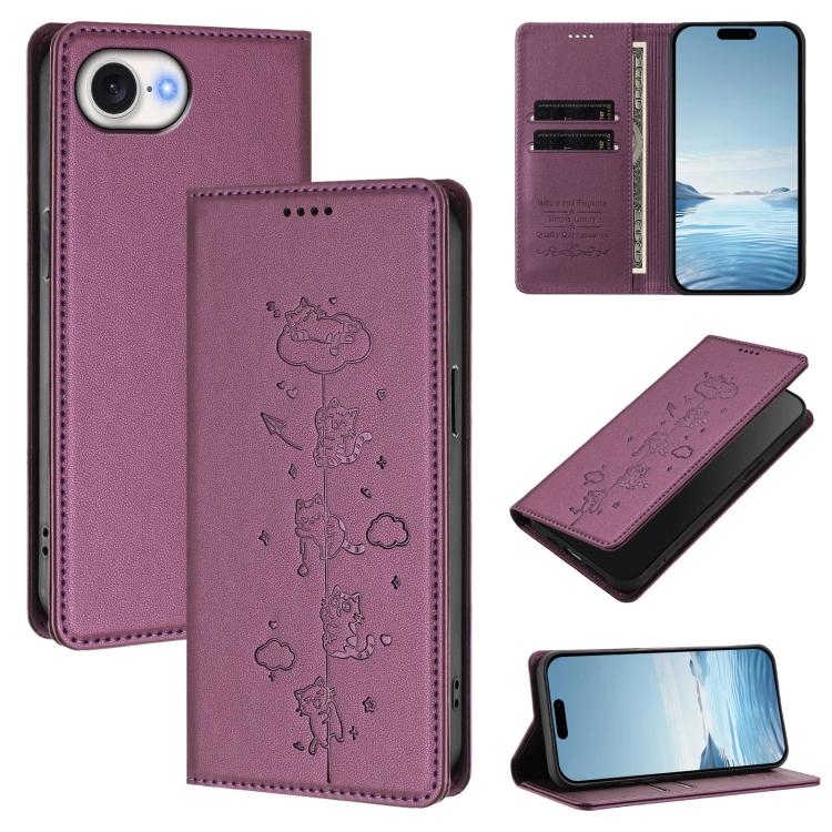 Funda para teléfono de cuero vegano magnética RFID con estampado de lindos gatos, For iPhone 18 Pro / 17 Pro, For iPhone 18 Pro Max / 17 Pro Max, For iPhone 17e / 16e, For iPhone 17