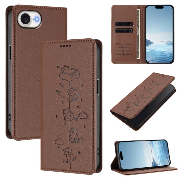 Funda para teléfono de cuero vegano magnética RFID con estampado de lindos gatos, For iPhone 18 Pro / 17 Pro, For iPhone 18 Pro Max / 17 Pro Max, For iPhone 17e / 16e, For iPhone 17