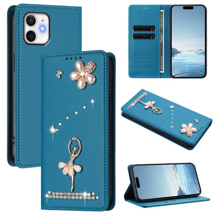Funda para teléfono de piel vegana con protección RFID y diamantes de imitación de la bailarina de ballet, For iPhone 13 Pro, For iPhone 12 / 12 Pro, For iPhone 12 Pro Max, For iPhone 11 Pro Max, For iPhone 11, For iPhone 11 Pro
