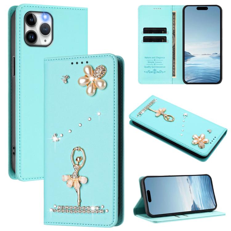 Funda para teléfono de piel vegana con protección RFID y diamantes de imitación de la bailarina de ballet, For iPhone 13 Pro, For iPhone 12 / 12 Pro, For iPhone 12 Pro Max, For iPhone 11 Pro Max, For iPhone 11, For iPhone 11 Pro