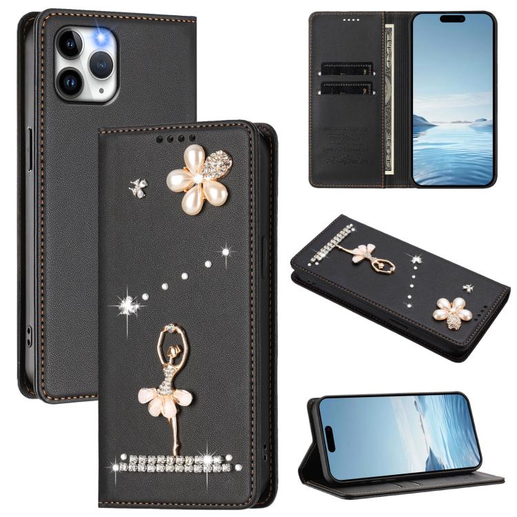 Funda para teléfono de piel vegana con protección RFID y diamantes de imitación de la bailarina de ballet, For iPhone 13 Pro, For iPhone 12 / 12 Pro, For iPhone 12 Pro Max, For iPhone 11 Pro Max, For iPhone 11, For iPhone 11 Pro