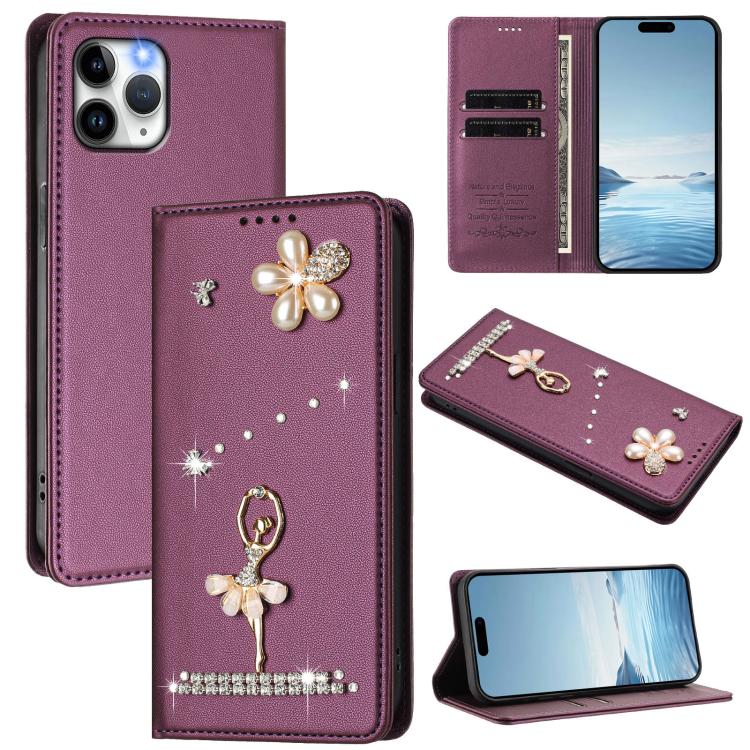 Funda para teléfono de piel vegana con protección RFID y diamantes de imitación de la bailarina de ballet, For iPhone 13 Pro, For iPhone 12 / 12 Pro, For iPhone 12 Pro Max, For iPhone 11 Pro Max, For iPhone 11, For iPhone 11 Pro