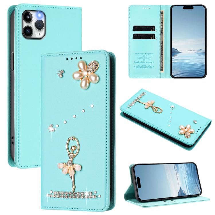 Funda para teléfono de piel vegana con protección RFID y diamantes de imitación de la bailarina de ballet, For iPhone 13 Pro, For iPhone 12 / 12 Pro, For iPhone 12 Pro Max, For iPhone 11 Pro Max, For iPhone 11, For iPhone 11 Pro