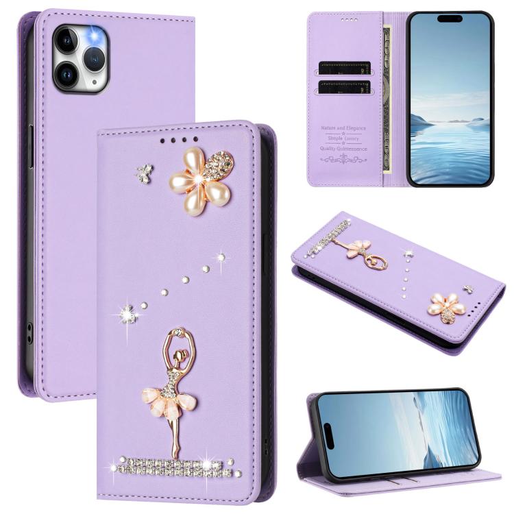 Funda para teléfono de piel vegana con protección RFID y diamantes de imitación de la bailarina de ballet, For iPhone 13 Pro, For iPhone 12 / 12 Pro, For iPhone 12 Pro Max, For iPhone 11 Pro Max, For iPhone 11, For iPhone 11 Pro