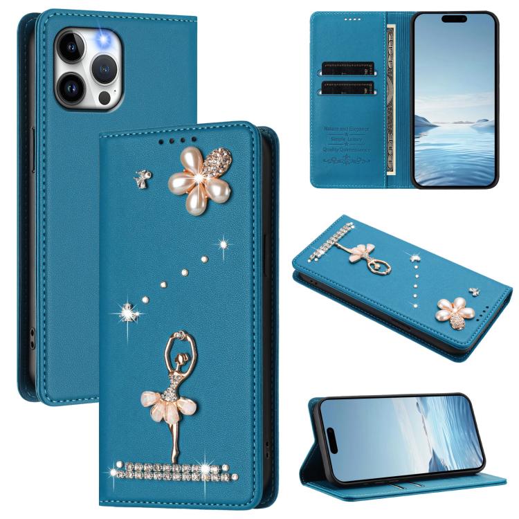 Funda para teléfono de piel vegana con protección RFID y diamantes de imitación de la bailarina de ballet, For iPhone 13 Pro, For iPhone 12 / 12 Pro, For iPhone 12 Pro Max, For iPhone 11 Pro Max, For iPhone 11, For iPhone 11 Pro
