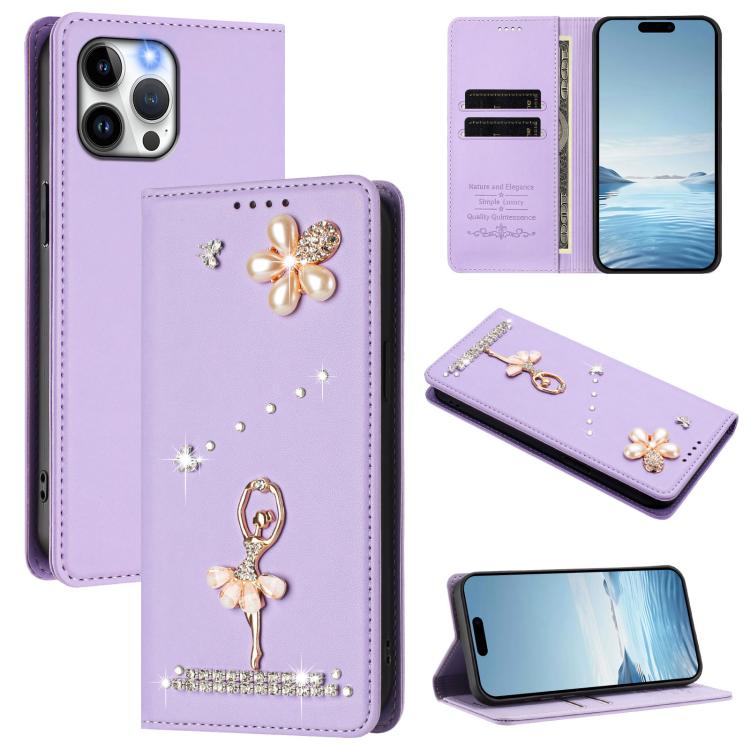 Funda para teléfono de piel vegana con protección RFID y diamantes de imitación de la bailarina de ballet, For iPhone 13 Pro, For iPhone 12 / 12 Pro, For iPhone 12 Pro Max, For iPhone 11 Pro Max, For iPhone 11, For iPhone 11 Pro