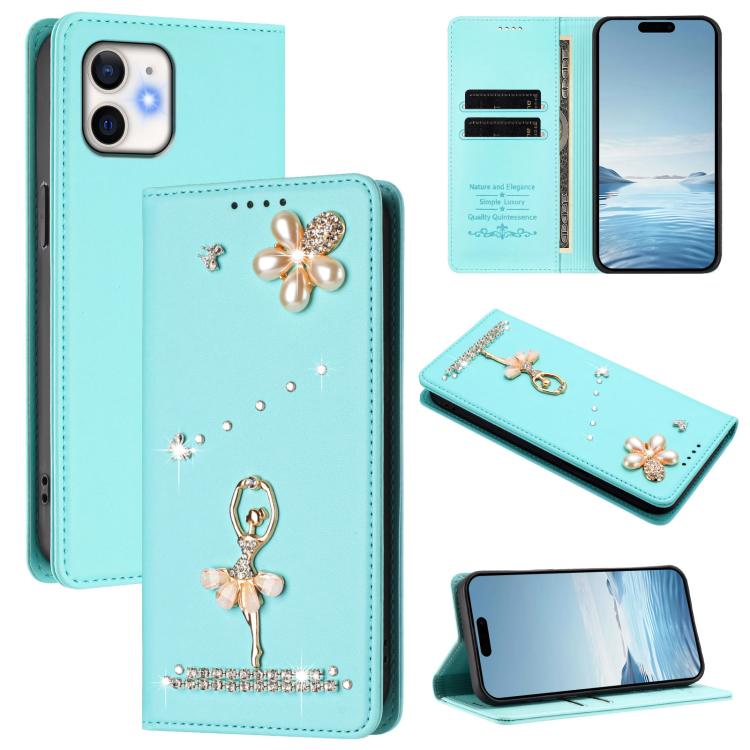Funda para teléfono de piel vegana con protección RFID y diamantes de imitación de la bailarina de ballet, For iPhone 13 Pro, For iPhone 12 / 12 Pro, For iPhone 12 Pro Max, For iPhone 11 Pro Max, For iPhone 11, For iPhone 11 Pro
