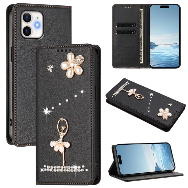 Funda para teléfono de piel vegana con protección RFID y diamantes de imitación de la bailarina de ballet, For iPhone 13 Pro, For iPhone 12 / 12 Pro, For iPhone 12 Pro Max, For iPhone 11 Pro Max, For iPhone 11, For iPhone 11 Pro