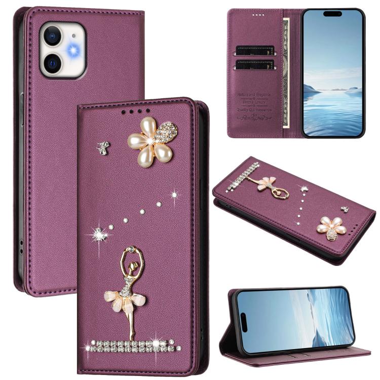 Funda para teléfono de piel vegana con protección RFID y diamantes de imitación de la bailarina de ballet, For iPhone 13 Pro, For iPhone 12 / 12 Pro, For iPhone 12 Pro Max, For iPhone 11 Pro Max, For iPhone 11, For iPhone 11 Pro