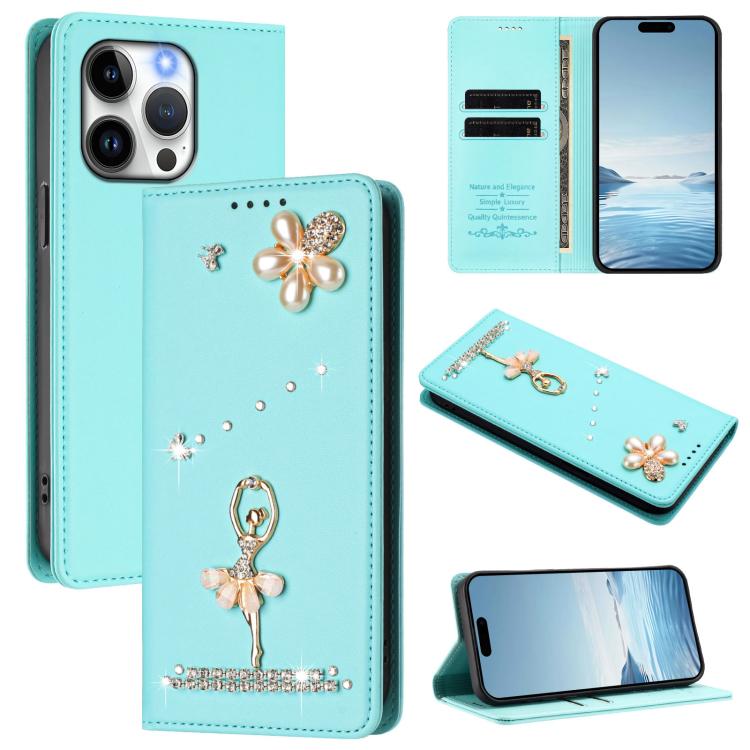 Funda para teléfono de piel vegana con protección RFID y diamantes de imitación de la bailarina de ballet, For iPhone 13 Pro, For iPhone 12 / 12 Pro, For iPhone 12 Pro Max, For iPhone 11 Pro Max, For iPhone 11, For iPhone 11 Pro