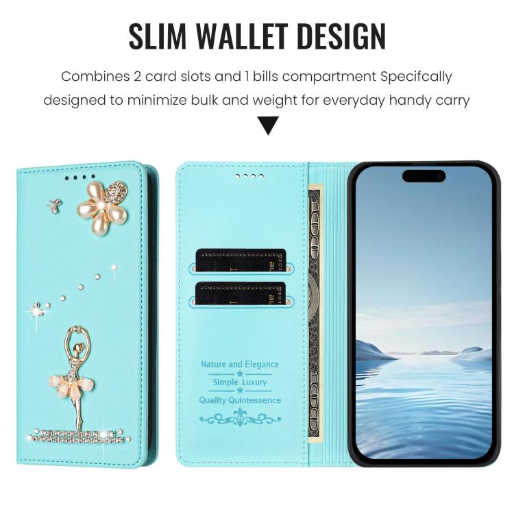 Funda para teléfono de piel vegana con protección RFID y diamantes de imitación de la bailarina de ballet, For iPhone 13 Pro, For iPhone 12 / 12 Pro, For iPhone 12 Pro Max, For iPhone 11 Pro Max, For iPhone 11, For iPhone 11 Pro