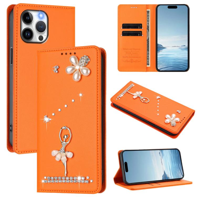 Funda para teléfono de piel vegana con protección RFID y diamantes de imitación de la bailarina de ballet, For iPhone 15, For iPhone 14 Plus, For iPhone 14 / 13, For iPhone 14 Pro, For iPhone 14 Pro Max, For iPhone 13 Pro Max