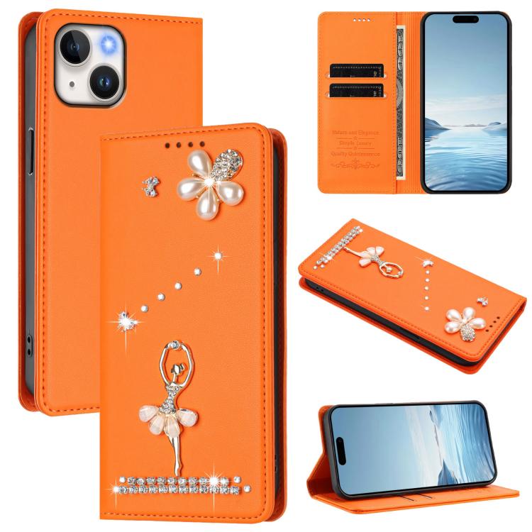 Funda para teléfono de piel vegana con protección RFID y diamantes de imitación de la bailarina de ballet, For iPhone 15, For iPhone 14 Plus, For iPhone 14 / 13, For iPhone 14 Pro, For iPhone 14 Pro Max, For iPhone 13 Pro Max