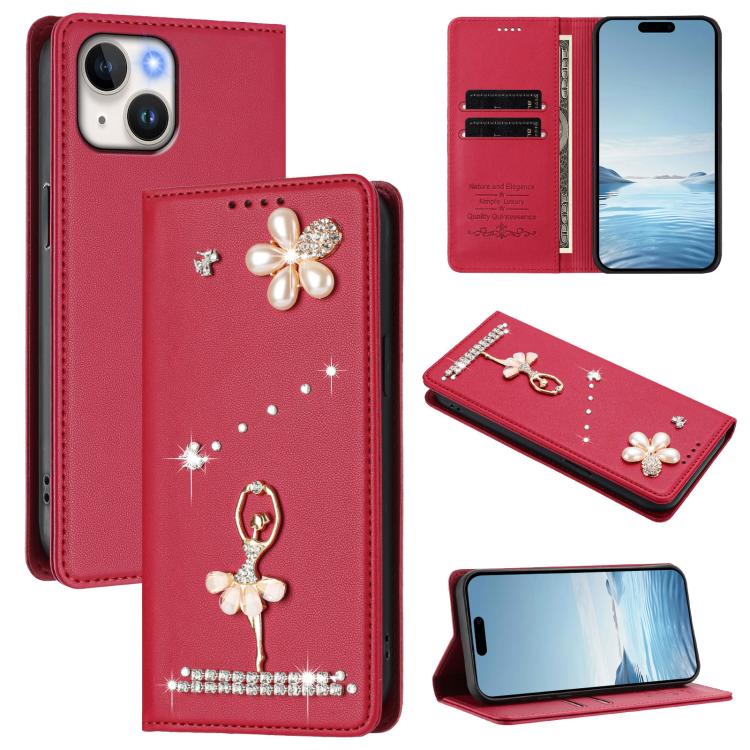 Funda para teléfono de piel vegana con protección RFID y diamantes de imitación de la bailarina de ballet, For iPhone 15, For iPhone 14 Plus, For iPhone 14 / 13, For iPhone 14 Pro, For iPhone 14 Pro Max, For iPhone 13 Pro Max