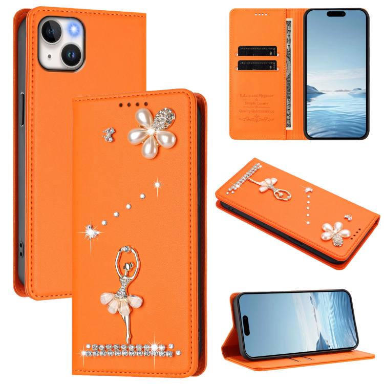 Funda para teléfono de piel vegana con protección RFID y diamantes de imitación de la bailarina de ballet, For iPhone 15, For iPhone 14 Plus, For iPhone 14 / 13, For iPhone 14 Pro, For iPhone 14 Pro Max, For iPhone 13 Pro Max