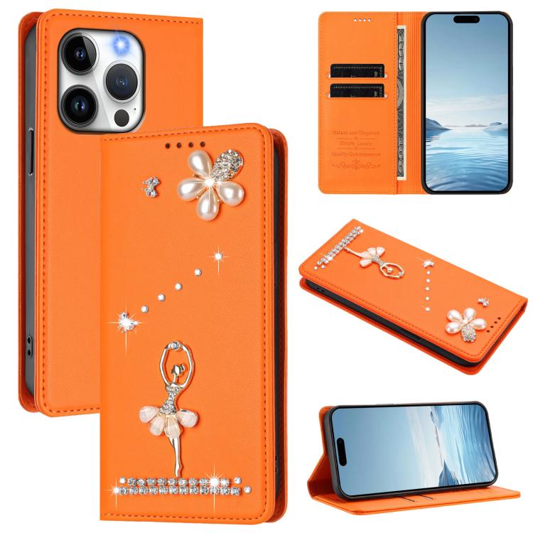 Funda para teléfono de piel vegana con protección RFID y diamantes de imitación de la bailarina de ballet, For iPhone 15, For iPhone 14 Plus, For iPhone 14 / 13, For iPhone 14 Pro, For iPhone 14 Pro Max, For iPhone 13 Pro Max