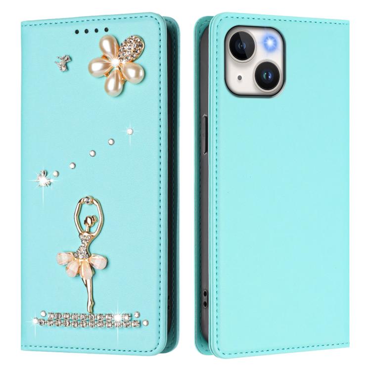 Funda para teléfono de piel vegana con protección RFID y diamantes de imitación de la bailarina de ballet, For iPhone 15, For iPhone 14 Plus, For iPhone 14 / 13, For iPhone 14 Pro, For iPhone 14 Pro Max, For iPhone 13 Pro Max