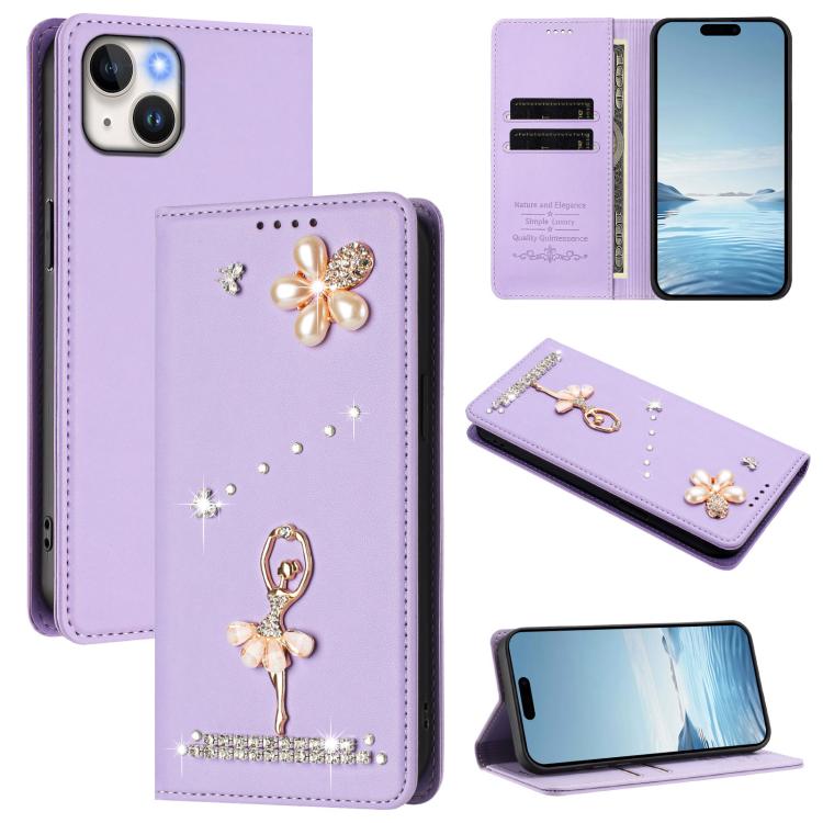Funda para teléfono de piel vegana con protección RFID y diamantes de imitación de la bailarina de ballet, For iPhone 16 Pro, For iPhone 16 Plus, For iPhone 16, For iPhone 15 Pro Max, For iPhone 15 Pro, For iPhone 15 Plus