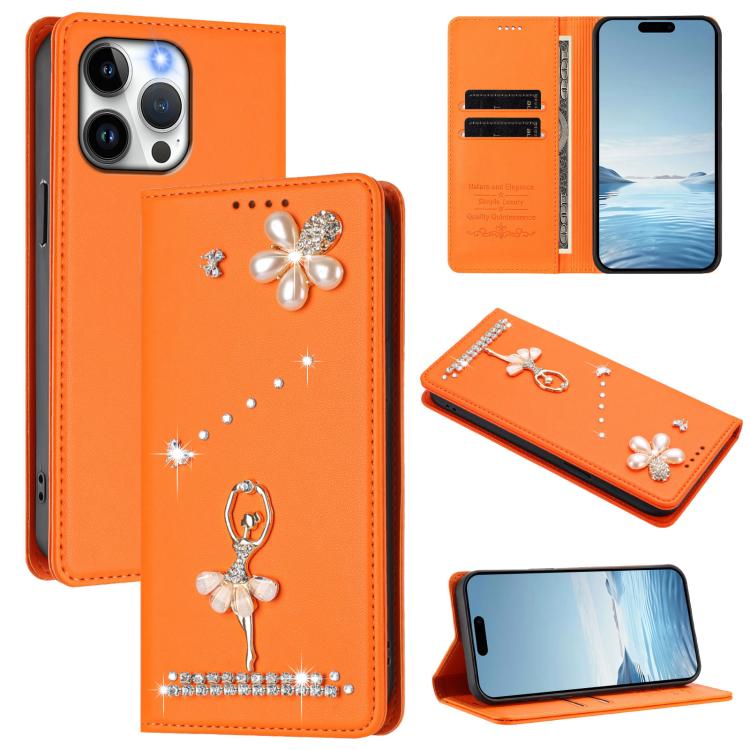 Funda para teléfono de piel vegana con protección RFID y diamantes de imitación de la bailarina de ballet, For iPhone 16 Pro, For iPhone 16 Plus, For iPhone 16, For iPhone 15 Pro Max, For iPhone 15 Pro, For iPhone 15 Plus