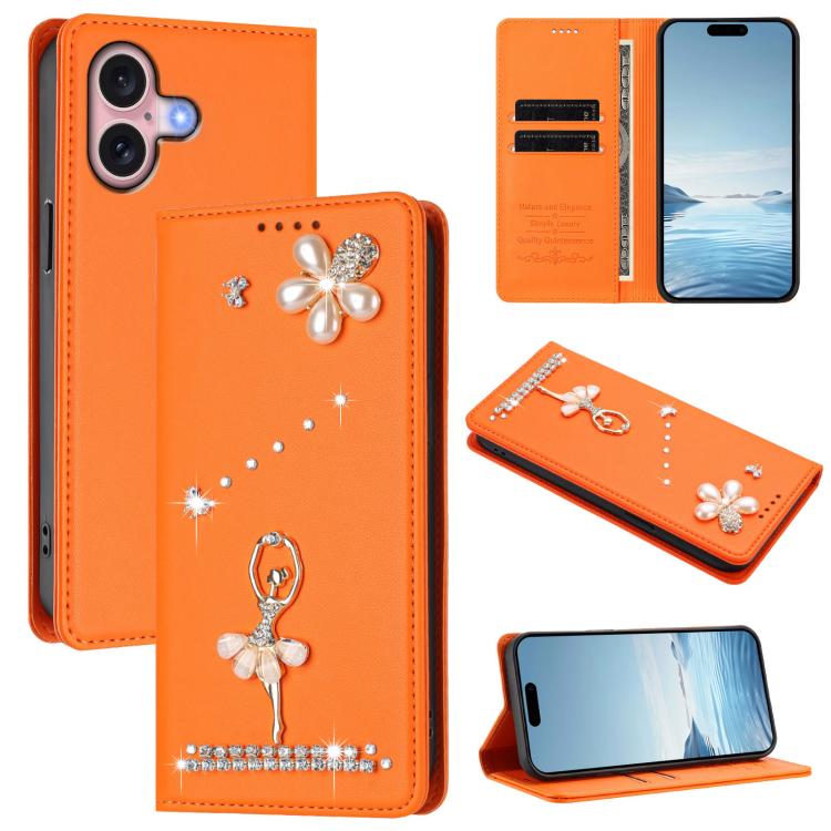 Funda para teléfono de piel vegana con protección RFID y diamantes de imitación de la bailarina de ballet, For iPhone 16 Pro, For iPhone 16 Plus, For iPhone 16, For iPhone 15 Pro Max, For iPhone 15 Pro, For iPhone 15 Plus