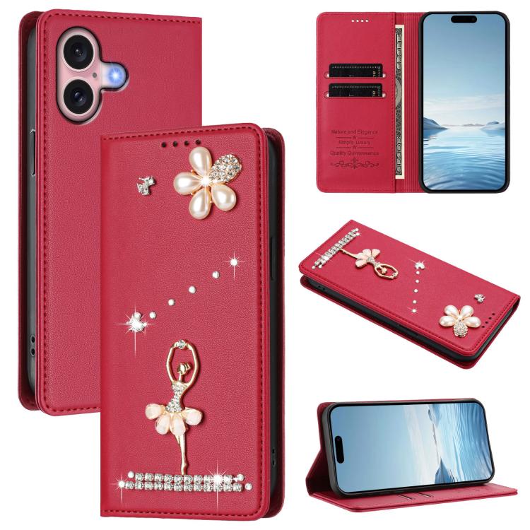 Funda para teléfono de piel vegana con protección RFID y diamantes de imitación de la bailarina de ballet, For iPhone 16 Pro, For iPhone 16 Plus, For iPhone 16, For iPhone 15 Pro Max, For iPhone 15 Pro, For iPhone 15 Plus