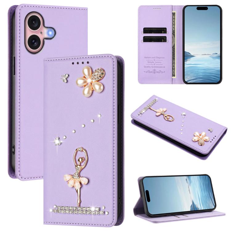 Funda para teléfono de piel vegana con protección RFID y diamantes de imitación de la bailarina de ballet, For iPhone 16 Pro, For iPhone 16 Plus, For iPhone 16, For iPhone 15 Pro Max, For iPhone 15 Pro, For iPhone 15 Plus