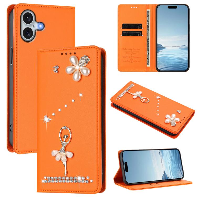 Funda para teléfono de piel vegana con protección RFID y diamantes de imitación de la bailarina de ballet, For iPhone 16 Pro, For iPhone 16 Plus, For iPhone 16, For iPhone 15 Pro Max, For iPhone 15 Pro, For iPhone 15 Plus