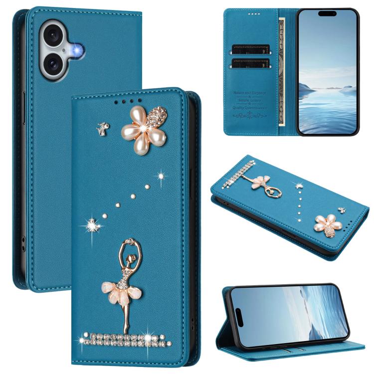 Funda para teléfono de piel vegana con protección RFID y diamantes de imitación de la bailarina de ballet, For iPhone 16 Pro, For iPhone 16 Plus, For iPhone 16, For iPhone 15 Pro Max, For iPhone 15 Pro, For iPhone 15 Plus