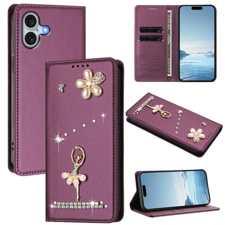 Funda para teléfono de piel vegana con protección RFID y diamantes de imitación de la bailarina de ballet, For iPhone 16 Pro, For iPhone 16 Plus, For iPhone 16, For iPhone 15 Pro Max, For iPhone 15 Pro, For iPhone 15 Plus