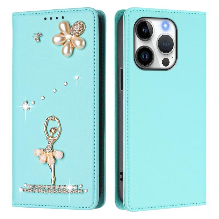 Funda para teléfono de piel vegana con protección RFID y diamantes de imitación de la bailarina de ballet, For iPhone 16 Pro, For iPhone 16 Plus, For iPhone 16, For iPhone 15 Pro Max, For iPhone 15 Pro, For iPhone 15 Plus