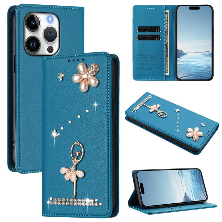 Funda para teléfono de piel vegana con protección RFID y diamantes de imitación de la bailarina de ballet, For iPhone 16 Pro, For iPhone 16 Plus, For iPhone 16, For iPhone 15 Pro Max, For iPhone 15 Pro, For iPhone 15 Plus