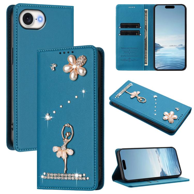 Funda para teléfono de piel vegana con protección RFID y diamantes de imitación de la bailarina de ballet, For iPhone 18 Pro / 17 Pro, For iPhone 18 Pro Max / 17 Pro Max, For iPhone 17e / 16e, For iPhone 17, For iPhone Air, For iPhone 16 Pro Max