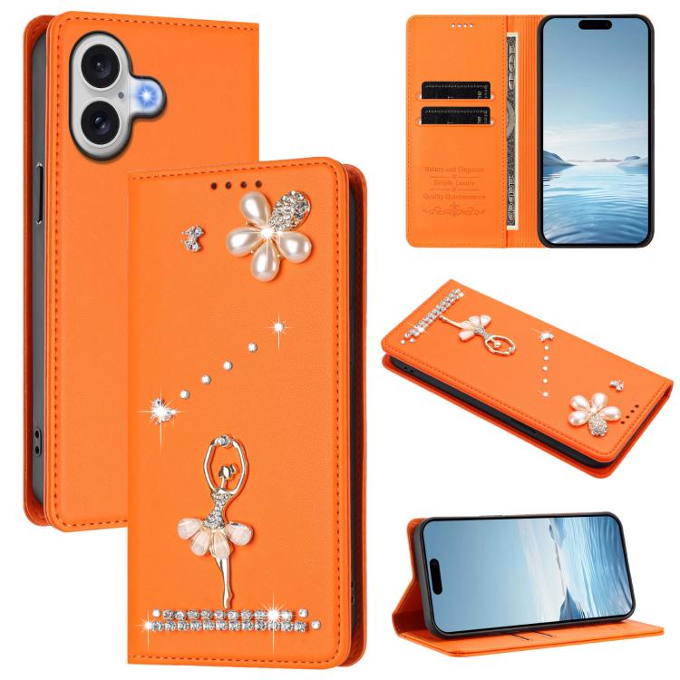 Funda para teléfono de piel vegana con protección RFID y diamantes de imitación de la bailarina de ballet, For iPhone 18 Pro / 17 Pro, For iPhone 18 Pro Max / 17 Pro Max, For iPhone 17e / 16e, For iPhone 17, For iPhone Air, For iPhone 16 Pro Max