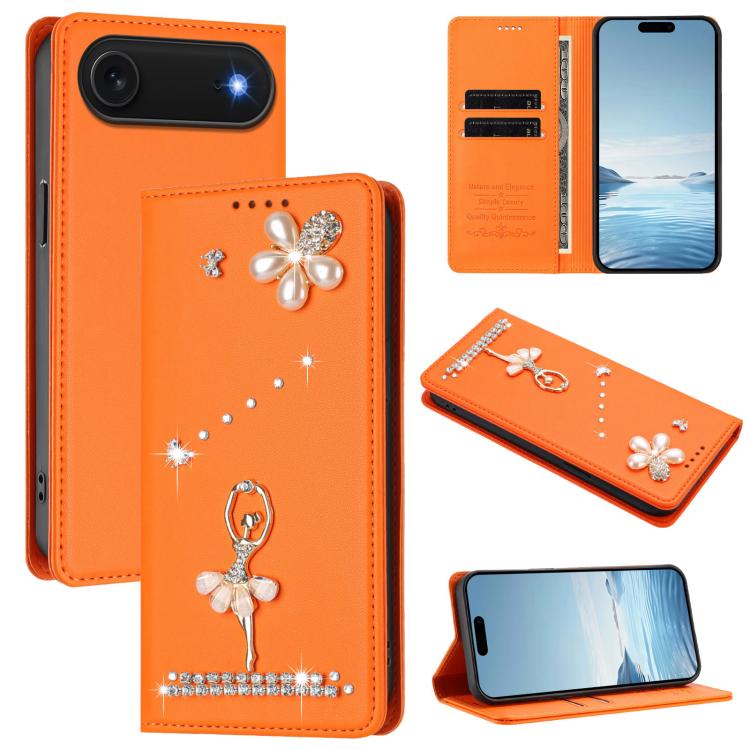 Funda para teléfono de piel vegana con protección RFID y diamantes de imitación de la bailarina de ballet, For iPhone 18 Pro / 17 Pro, For iPhone 18 Pro Max / 17 Pro Max, For iPhone 17e / 16e, For iPhone 17, For iPhone Air, For iPhone 16 Pro Max