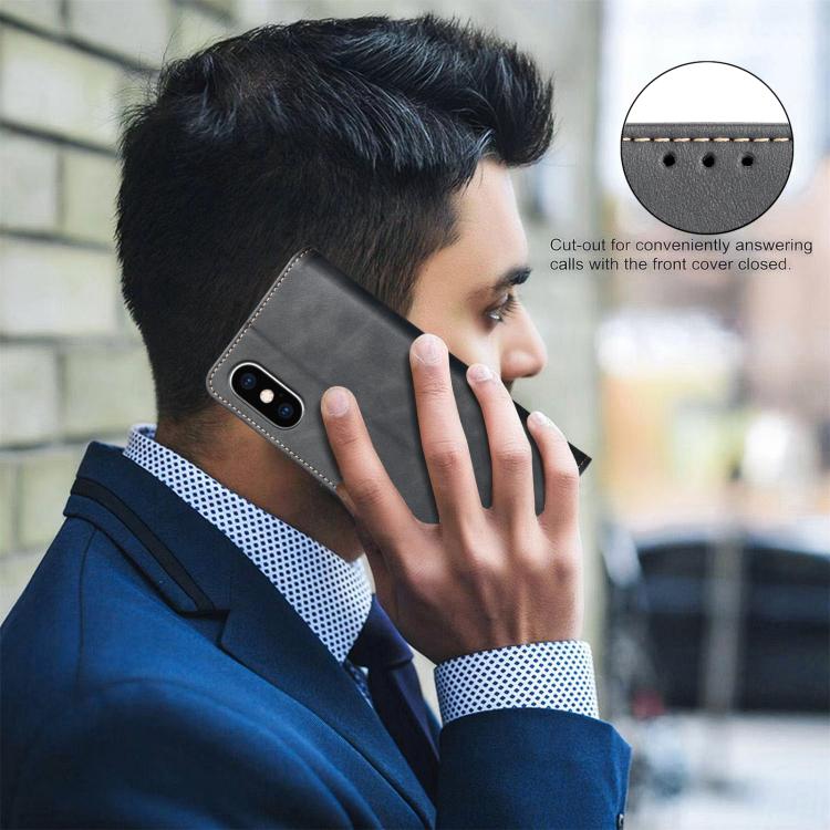 Funda para teléfono de cuero vegano con textura de piel de becerro de color liso y protección RFID, For iPhone XS Max, For iPhone 6 Plus/7 Plus/8 Plus, For iPhone 6 / 7 / 8