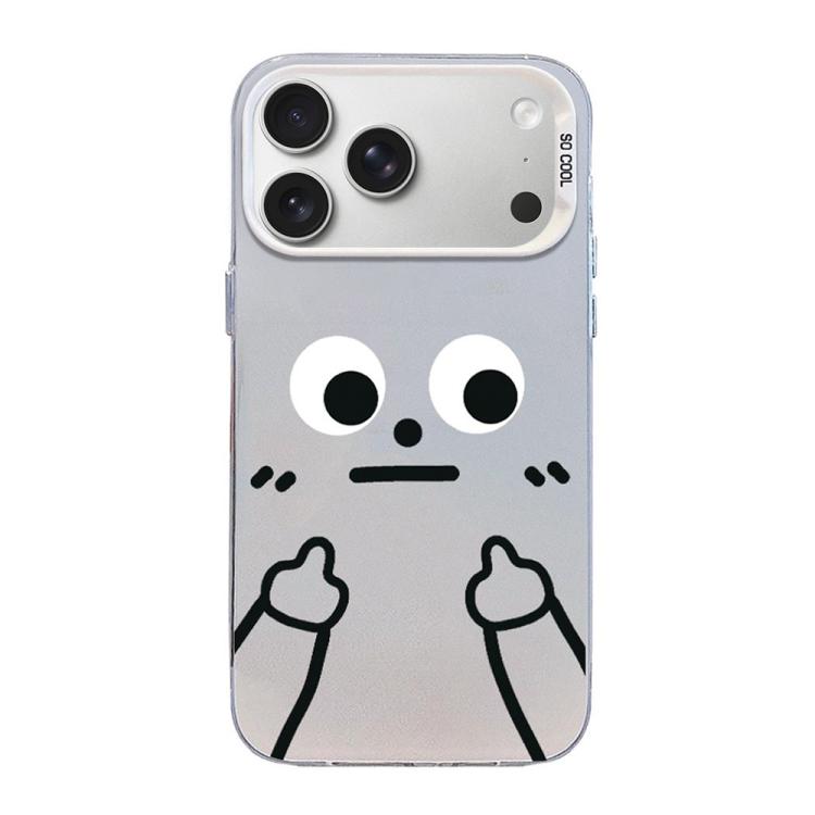 Funda para teléfono híbrida de PC y TPU con diseño de gestos de hombrecito en color plata esmerilada, For iPhone 17e / 16e, For iPhone 17 Pro Max, For iPhone 17 Pro, For iPhone 17, For iPhone Air, For iPhone 16 Pro Max, For iPhone 16 Pro               ...