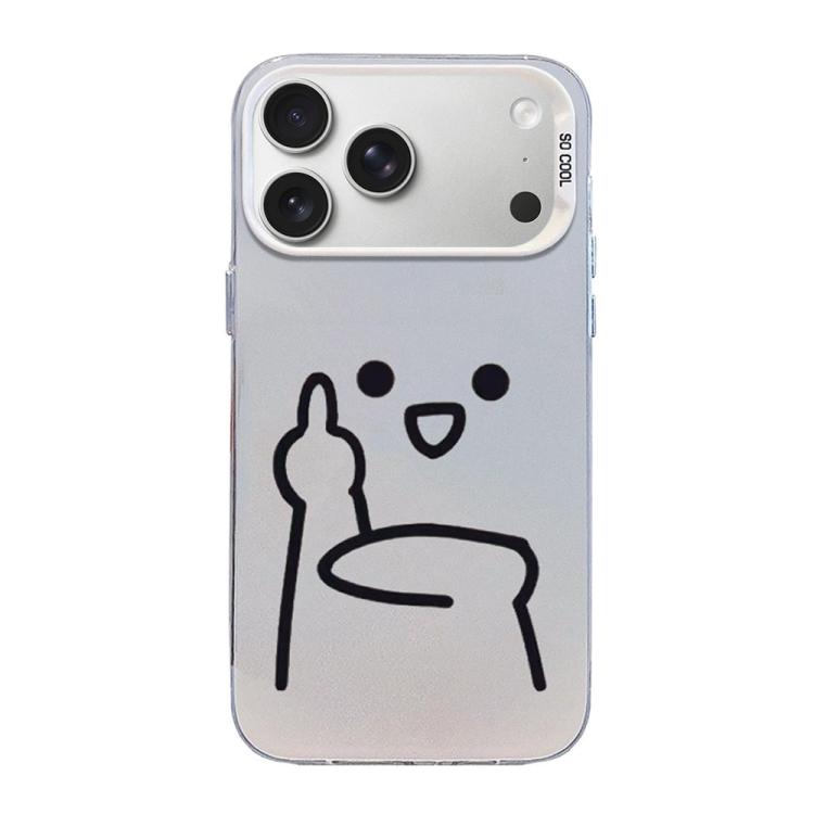 Funda para teléfono híbrida de PC y TPU con diseño de gestos de hombrecito en color plata esmerilada, For iPhone 17e / 16e, For iPhone 17 Pro Max, For iPhone 17 Pro, For iPhone 17, For iPhone Air, For iPhone 16 Pro Max, For iPhone 16 Pro               ...