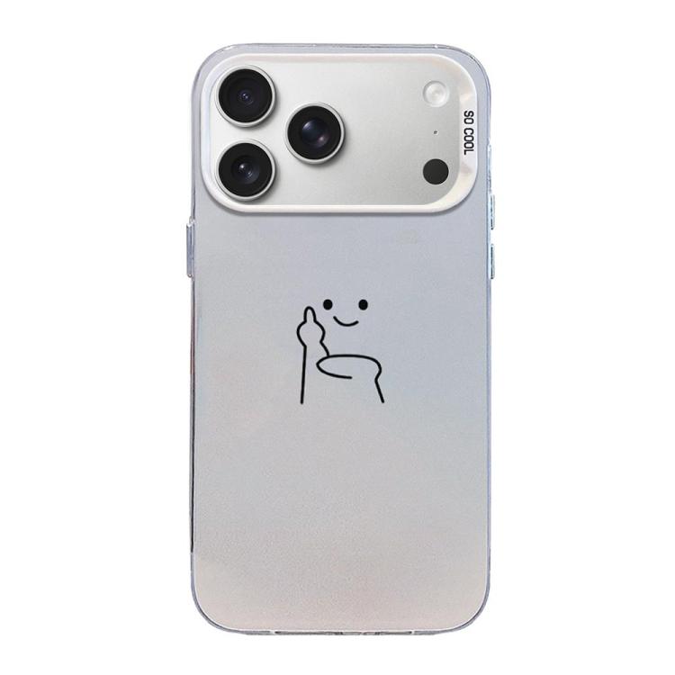 Funda para teléfono híbrida de PC y TPU con diseño de gestos de hombrecito en color plata esmerilada, For iPhone 17e / 16e, For iPhone 17 Pro Max, For iPhone 17 Pro, For iPhone 17, For iPhone Air, For iPhone 16 Pro Max, For iPhone 16 Pro               ...