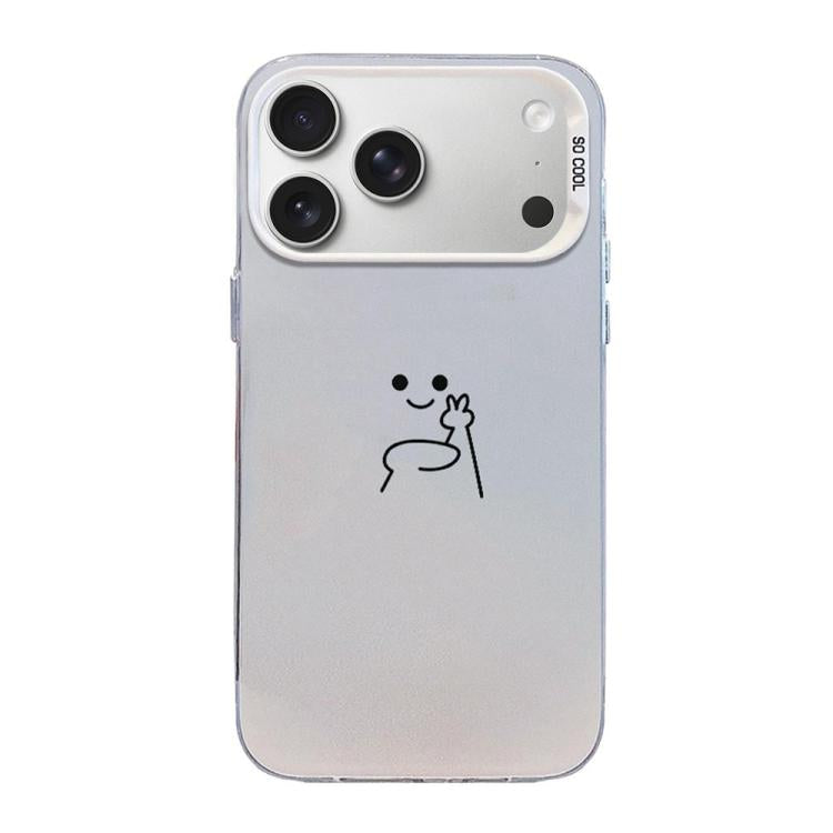 Funda para teléfono híbrida de PC y TPU con diseño de gestos de hombrecito en color plata esmerilada, For iPhone 17e / 16e, For iPhone 17 Pro Max, For iPhone 17 Pro, For iPhone 17, For iPhone Air, For iPhone 16 Pro Max, For iPhone 16 Pro               ...