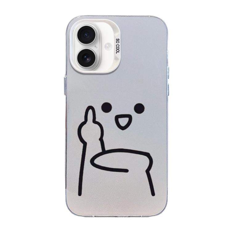 Funda para teléfono híbrida de PC y TPU con diseño de gestos de hombrecito en color plata esmerilada, For iPhone 17e / 16e, For iPhone 17 Pro Max, For iPhone 17 Pro, For iPhone 17, For iPhone Air, For iPhone 16 Pro Max, For iPhone 16 Pro               ...