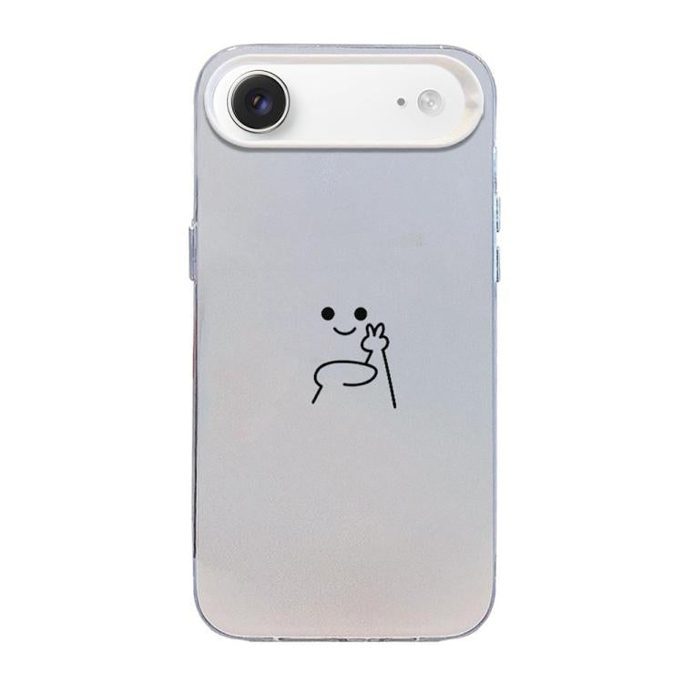 Funda para teléfono híbrida de PC y TPU con diseño de gestos de hombrecito en color plata esmerilada, For iPhone 17e / 16e, For iPhone 17 Pro Max, For iPhone 17 Pro, For iPhone 17, For iPhone Air, For iPhone 16 Pro Max, For iPhone 16 Pro               ...