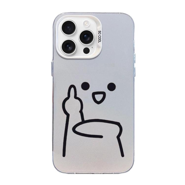 Funda para teléfono híbrida de PC y TPU con diseño de gestos de hombrecito en color plata esmerilada, For iPhone 17e / 16e, For iPhone 17 Pro Max, For iPhone 17 Pro, For iPhone 17, For iPhone Air, For iPhone 16 Pro Max, For iPhone 16 Pro               ...