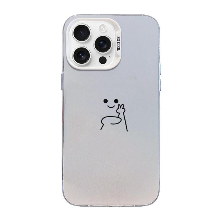 Funda para teléfono híbrida de PC y TPU con diseño de gestos de hombrecito en color plata esmerilada, For iPhone 17e / 16e, For iPhone 17 Pro Max, For iPhone 17 Pro, For iPhone 17, For iPhone Air, For iPhone 16 Pro Max, For iPhone 16 Pro               ...