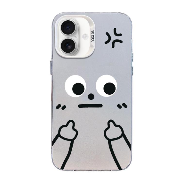 Funda para teléfono híbrida de PC y TPU con diseño de gestos de hombrecito en color plata esmerilada, For iPhone 17e / 16e, For iPhone 17 Pro Max, For iPhone 17 Pro, For iPhone 17, For iPhone Air, For iPhone 16 Pro Max, For iPhone 16 Pro               ...