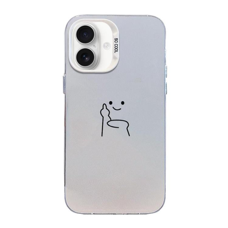Funda para teléfono híbrida de PC y TPU con diseño de gestos de hombrecito en color plata esmerilada, For iPhone 17e / 16e, For iPhone 17 Pro Max, For iPhone 17 Pro, For iPhone 17, For iPhone Air, For iPhone 16 Pro Max, For iPhone 16 Pro               ...
