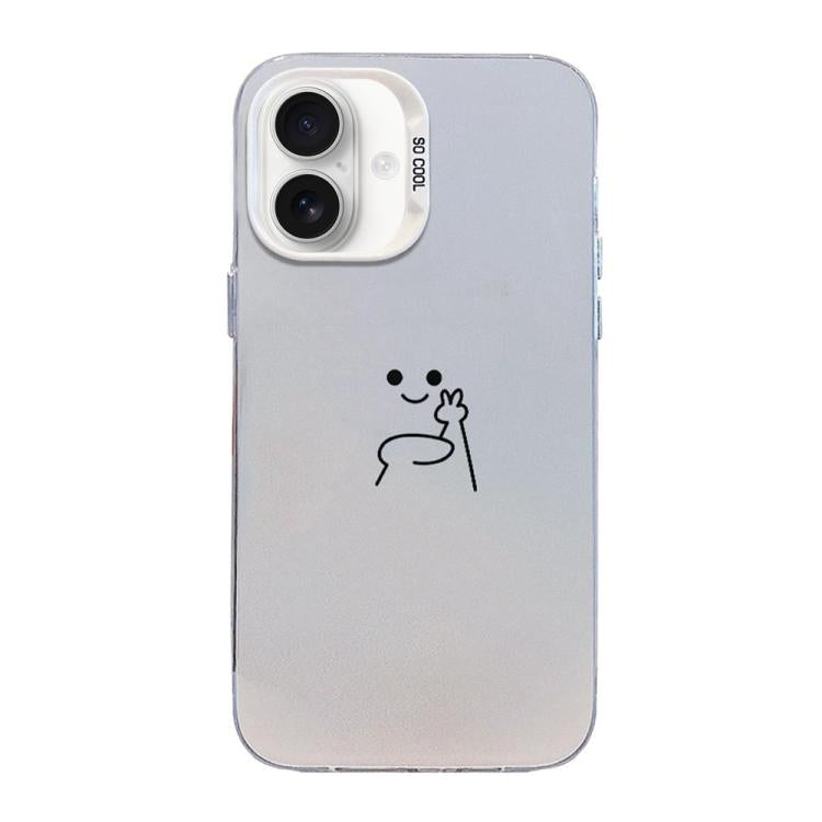 Funda para teléfono híbrida de PC y TPU con diseño de gestos de hombrecito en color plata esmerilada, For iPhone 17e / 16e, For iPhone 17 Pro Max, For iPhone 17 Pro, For iPhone 17, For iPhone Air, For iPhone 16 Pro Max, For iPhone 16 Pro               ...