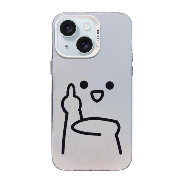 Funda para teléfono híbrida de PC y TPU con diseño de gestos de hombrecito en color plata esmerilada, For iPhone 17e / 16e, For iPhone 17 Pro Max, For iPhone 17 Pro, For iPhone 17, For iPhone Air, For iPhone 16 Pro Max, For iPhone 16 Pro               ...